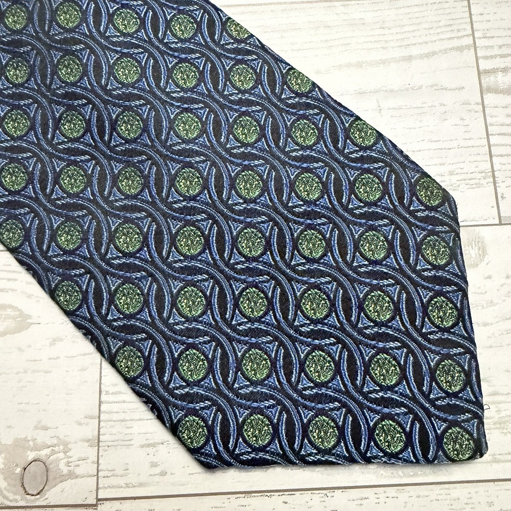 Faberge Silk Neck Tie Blue Geometric 60" Handmade‎ in USA Classic Office Preppy